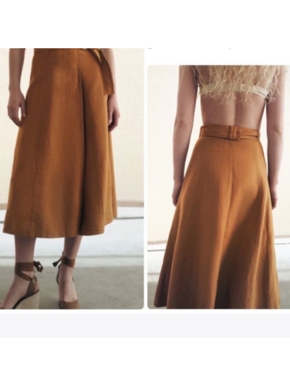 ZARA Wrap Skirt with D-Ring Waist Linen Blend